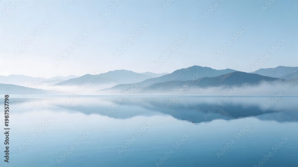 Fototapeta premium Mountain lake with foggy reflection