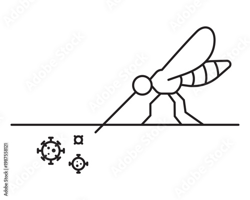 Mosquito transmitting virus through bite outline style vector illustration