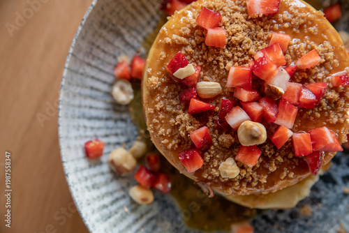 Wallpaper Mural Pancakes with strawberries top view, selective focus Torontodigital.ca