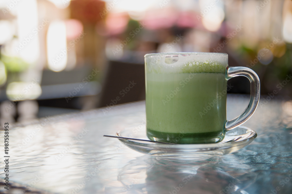 custom made wallpaper toronto digitalMatcha tea cup at glass table