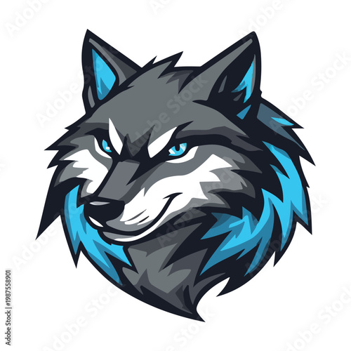 Aggressive wolf mascot logo for gaming and esports teams featuring a purple predator head on shield emblem for competitive sports branding professional streaming twitch profile and clan identity
