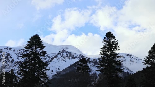 Snow-capped mountain peaks. A magnificent natural landscape.