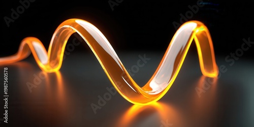 Abstract glowing orange spiral on a dark reflective surface, representing energy and flow