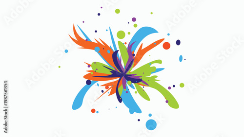 Colorful abstract exploding paint splatter with swirls, graphic resources