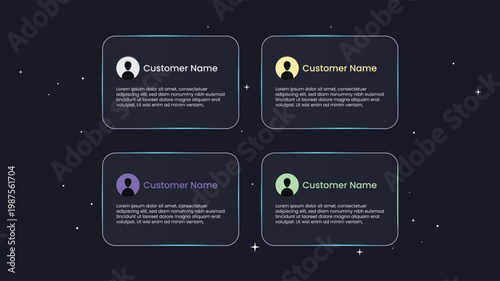 Business team profile interface cards with user icons and text placeholders