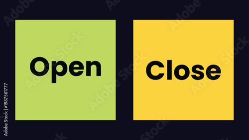Simple text blocks indicating open and close status with beginning and end