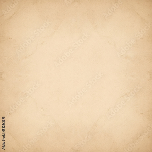 Vintage aged parchment paper texture background with subtle symmetrical marble pattern and soft vignette. Blank antique beige paper sheet mockup for design, invitation and scrapbooking.