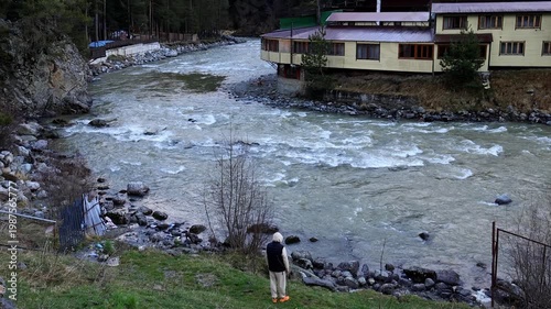 Mountain river on a cloudy day.