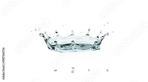 Delicate water crown splash on white background with clear liquid droplets