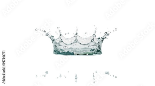 Water splash forming a majestic crown with droplets on a white background symbolizing luxury and freshness