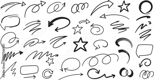 Hand drawn vector arrows shapes a collection for design illustration