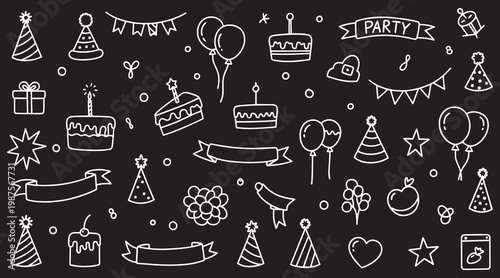Party vector illustration hand drawn birthday elements for celebrations graphic design