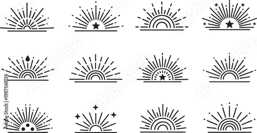 Sunburst vector graphics diverse collection of radiant starbursts and sun ray vectors for design