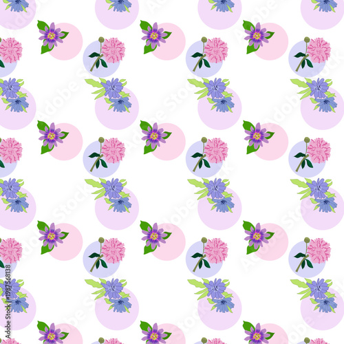 Pattern con fiori, malva, peonia,e passiflora isolati