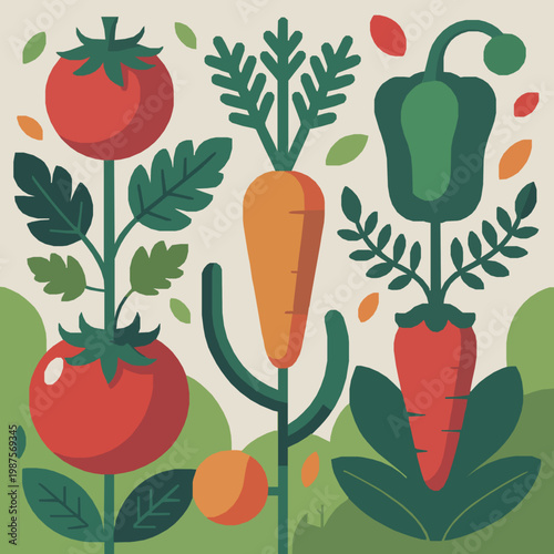 Stylized vegetables garden in flat design vector art