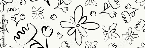 Simple doodle flowers seamless pattern