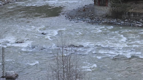 Mountain river on a cloudy day.