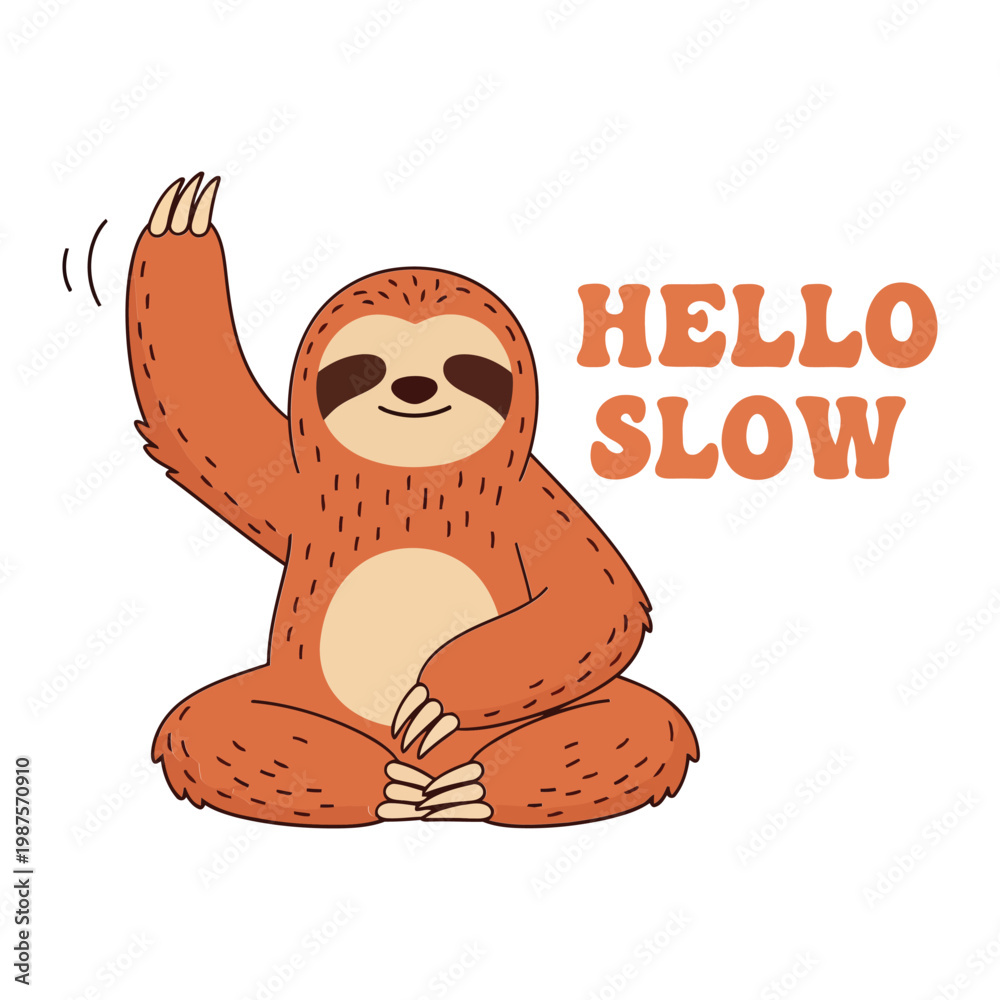 Fototapeta premium Cartoon Sloth Waving Hello Slow