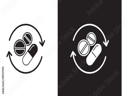Pharmaceutical cycle a sketch of pills in circular motion representing medication and treatment