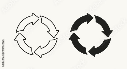 Two circular arrow diagrams one outlined and one filled black