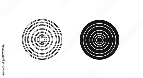 Two concentric circles one with lines one solid black