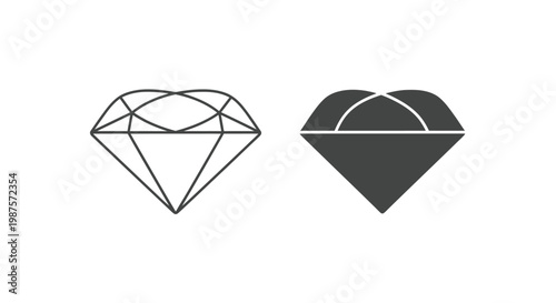 Two diamond shapes one outlined and one filled against white