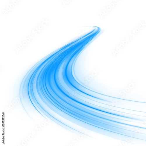 Blue glowing lines build a fast aerodynamic wave tunnel. Blur adds depth and futuristic motion effect. Tech PNG.
