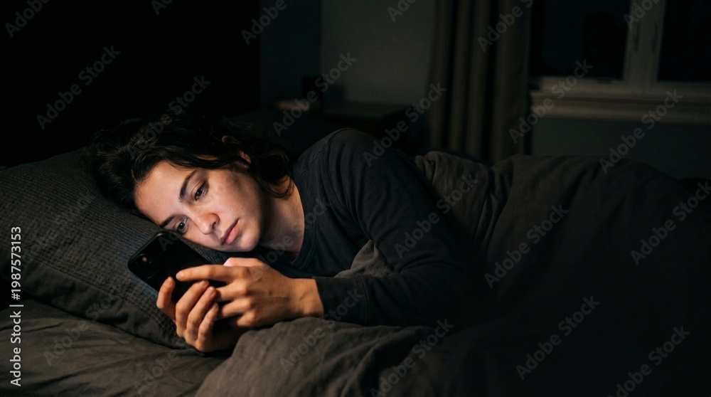 Fototapeta premium Digital Dependence and Smartphone Addiction in Dark Environment