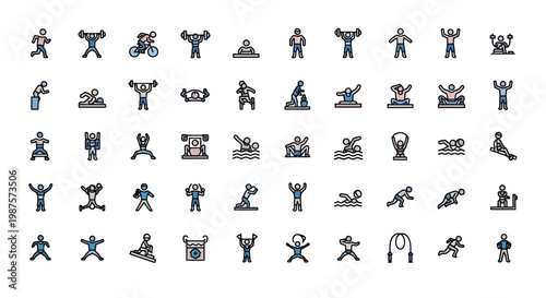Collection of Sports and Fitness Icons Representing Various Activities.