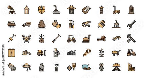 Collection of Farm and Agriculture Icons Vector Set.