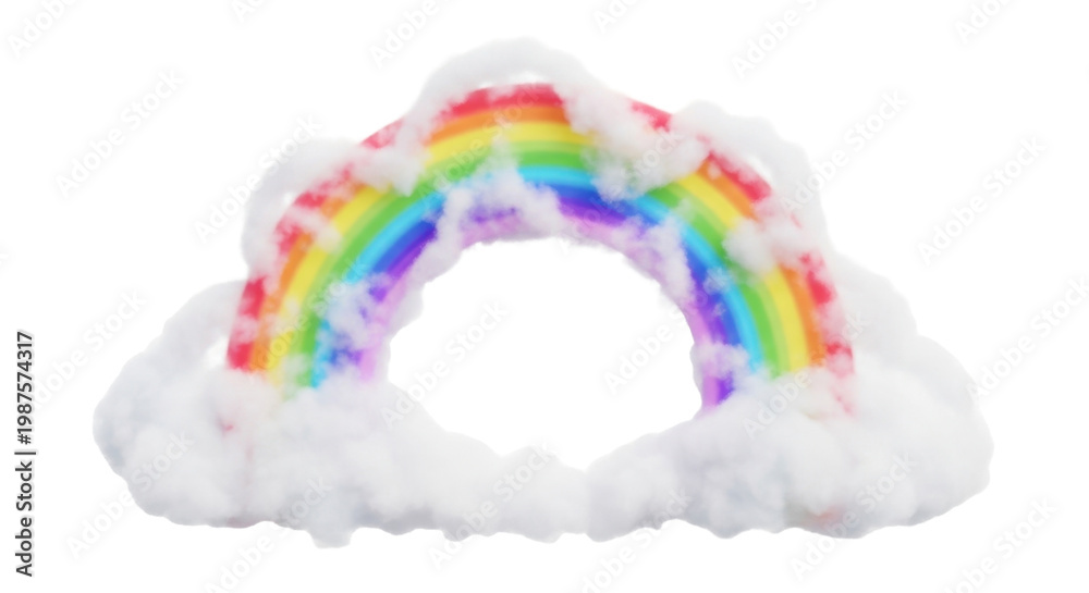Naklejka premium Vibrant rainbow arching through fluffy clouds