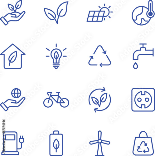 Hand holding leaf near solar panel and eco friendly icons