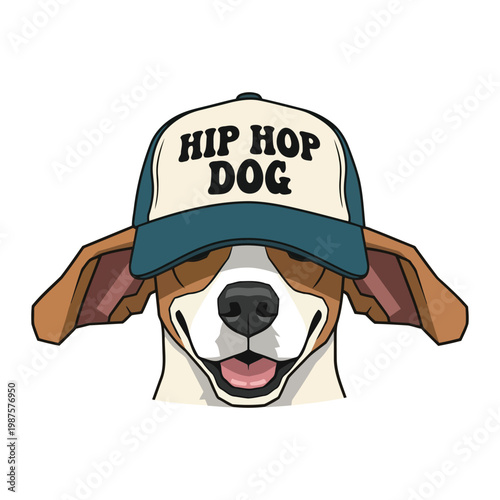 Dog wearing hip hop baseball cap cartoon dog hip hop dog