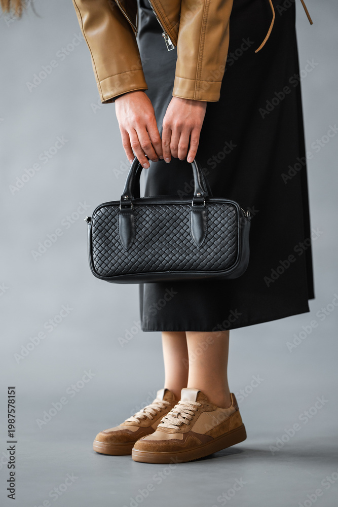 custom made wallpaper toronto digitalCaucasian Woman Commuter Shoes And Bag Detail, Lowerleg Composition Showcasing Sneakers, Handbag And Casual
