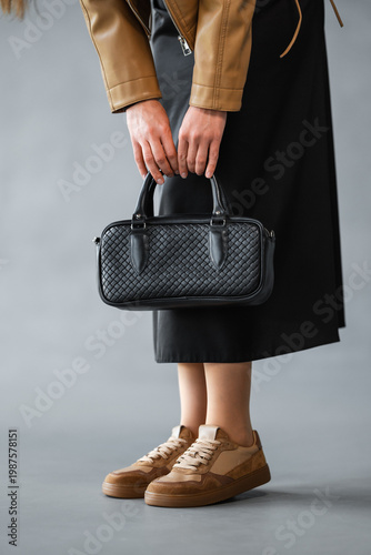 Wallpaper Mural Caucasian Woman Commuter Shoes And Bag Detail, Lowerleg Composition Showcasing Sneakers, Handbag And Casual Torontodigital.ca