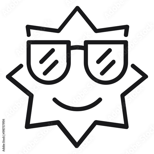 Billede på lærred Smiling sun wearing sunglasses black line art vector icon