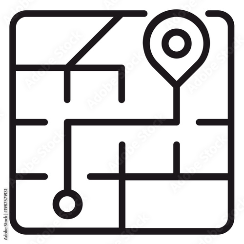 Fotografía Minimalist black vector line icon illustration of a city map with a navigation route, starting point, and location pin marker, perfect for GPS, travel, and direction concepts