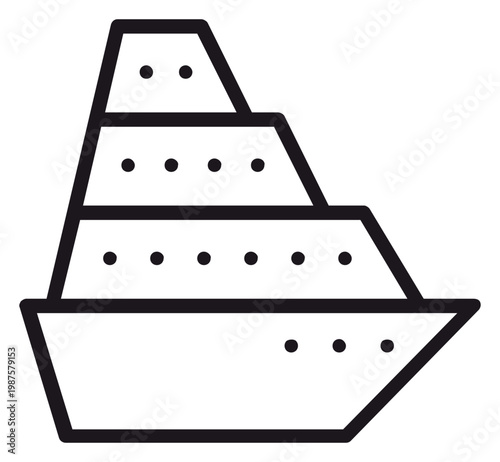 Foto Black line art vector icon of a large cruise ship or ocean liner with multiple decks and portholes, minimalist symbol for travel, vacation, maritime transport, and nautical tourism illustration