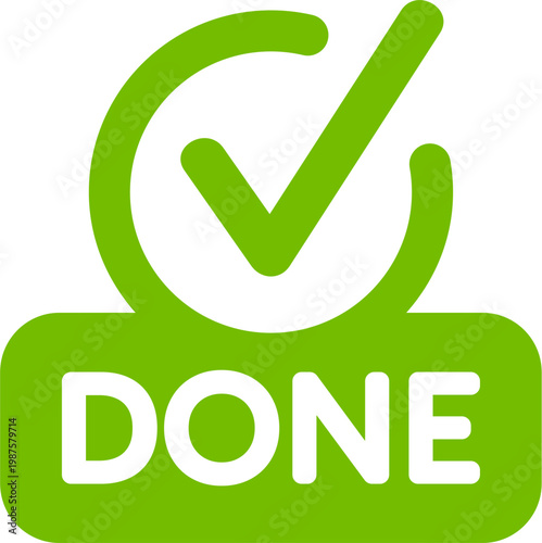 Task completion checkmark icon flat design style. approval status, success symbol, done label, verification badge, checklist mark, confirmation sign, green icon