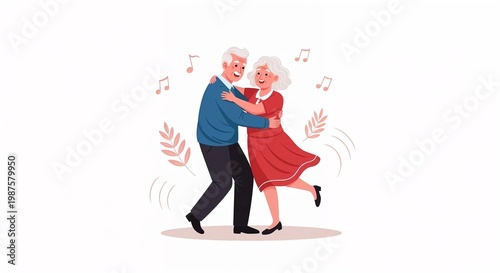 Elderly couple dances happily in a cozy setting while music plays softly in the background