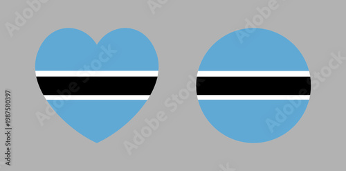 Round, heart shaped national flag of Botswana badge, button. Circle, heart symbol icon, sticker set. Botswana flag banner, background. National sign, symbol.