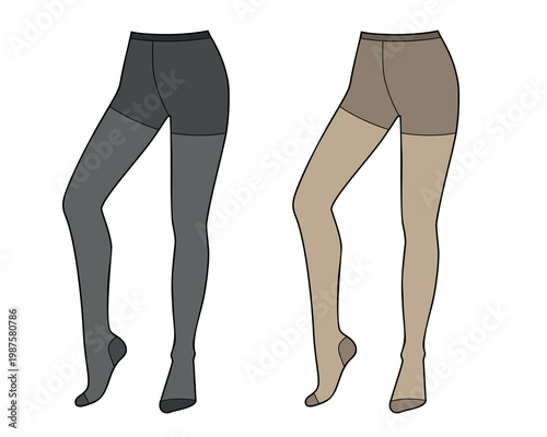 Womans tights flat sketch, black and beige
