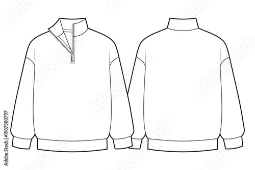 Half zip high neck sweatshirt flat sketch
