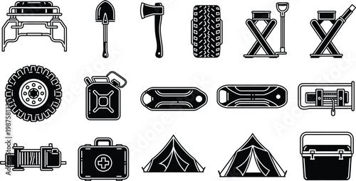 Diverse cars icon set automotive camping adventure vector graphics collection