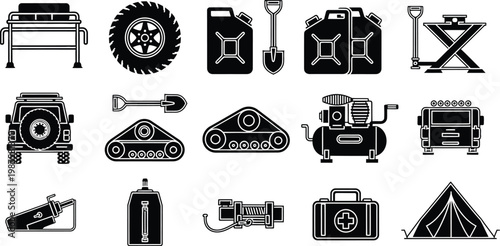 Cars icon set automotive repair vehicle parts black silhouette illustrations