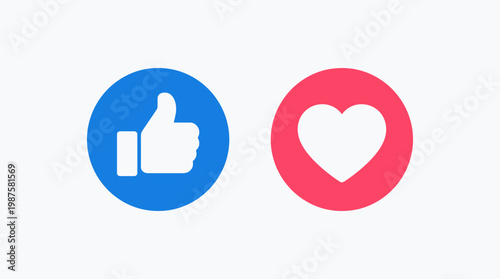 A vector illustration of social media like buttons, featuring a blue thumbs up icon and a red heart icon on a white background, suitable for marketing and advertising materials.