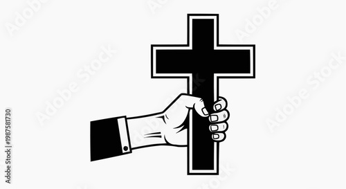 Hand in Suit Sleeve Holding a Christian Cross Illustration