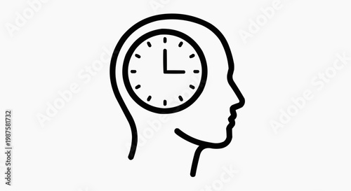 Human Head Profile with Clock Inside Vector Illustration