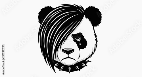 Emo Punk Panda Head Illustration with Spiked Collar