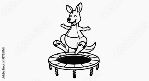 Cartoon Kangaroo Jumping on a Trampoline Coloring Page